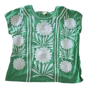 NWT. Layerz Clothing The Denton Top Green Floral Embroidered Fiesta Style. SZ XL
